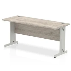 Image of Impulse 1600x600mm Straight Desk Grey Oak Top Silver Cable Managed Leg
