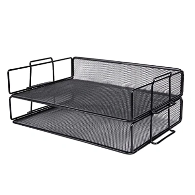 Image of Exerz Letter Trays 2pcs Stackable Paper Sorter/Desk File Tray/Desk Organiser Metal Rack Office, School, Home Black