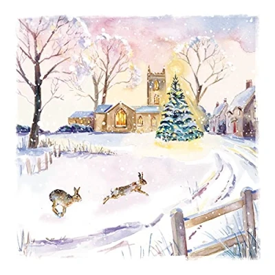 Image of Ling Design Pack of 6 Charity Christmas Cards &#039;Winter Hares&#039; Attractive with Hares in the Snow 1 Design, Multicolor, 146 x 14mm