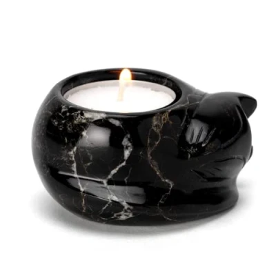 Image of Himalayan Black Marble Curled Cat Tea Light Holder Included!