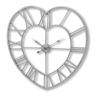 Image of Hill 1975 Silver Heart Skeleton Wall Clock, METAL, Mixed, 4.5 x 89 cm