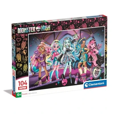 Image of Clementoni Jigsaw Puzzle Monster High 104 Pieces Supercolor For Children 6 8 Years, Cartoon, Gift Boy/Girls, Kids, Made In Italy, 25784