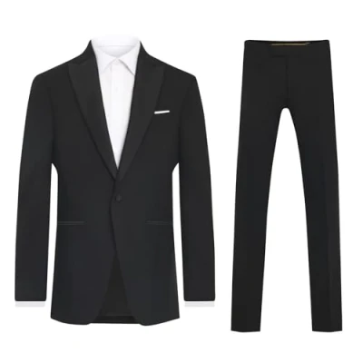 Image of Dobell Mens Black 2 Piece Tuxedo Regular Fit Satin Peak Lapel (44R Jacket with 38R Trousers)
