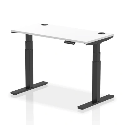 Image of Air 1200x600mm Height Adjustable Desk White Top Cable Ports Black Leg