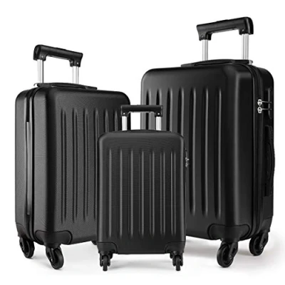 Image of Kono Luggage Set 3 Pieces Suitcases Lightweight ABS Hard Shell Cabin Carry on Travel Trolley Case with 4 Spinner Wheels (3 Pcs Set, Black)