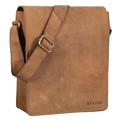 Image of STILORD &#039;Lars&#039; Vintage Messenger Bag Men for 13,3 inches Macbooks Cross Body Vertical Satchel A4 Documents Genuine Leather, Colour:Dijon Brown