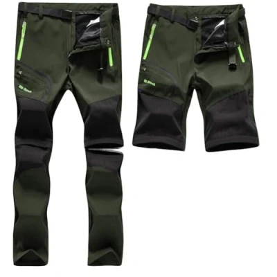 Image of SANMIO Men&#039;s Outdoor Hiking Trousers, Quick Dry Long Convertible Short Pants Lightweight Climbing Walking Mens Work Zip Off Camping Trekking Travel Cargo Green XL