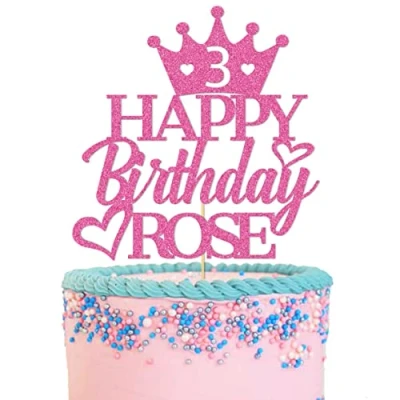 Image of GuteGifts Personalised Birthday Cake Topper for Girls Daughter Custom Crown Decoration with Any Name Age Multicolour Glitter 13th 16th 18th 21st Handmade in UK (Pink)