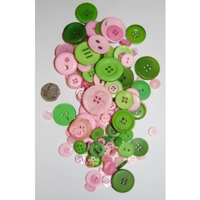 Image of celloexpress Pack of 25g Pink &amp; Green Buttons Mixed Sizes Various and for Sewing Crafting