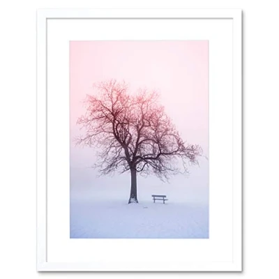 Image of Wee Blue Coo Winter Landscape Snow Tree Foggy Sunrise Artwork Framed Wall Art Print 9X7 Inch