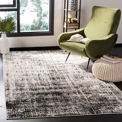 Image of Safavieh Modern Rug for Living Room, Dining Bedroom Adirondack Collection, Short Pile, Silver and Black, 122 x cm
