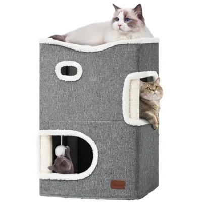 Image of YITAHOME Cat Cave, Beds for Indoor Cats, Multifunctional House with Scratching Post &amp; Ball, Bed, Basic Tree, Cute Tower, Furniture, Hideaway, Condo (Blue)