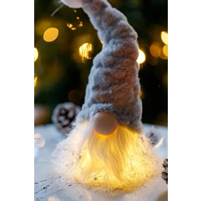 Image of Marco Paul Christmas Decorations Light Up Halloween Gonk Decoration Soft Touch Plush LED Gnome Lights, Free Standing Santa Claus Figure Xmas Home Indoor Decor (Grey, 26cm)