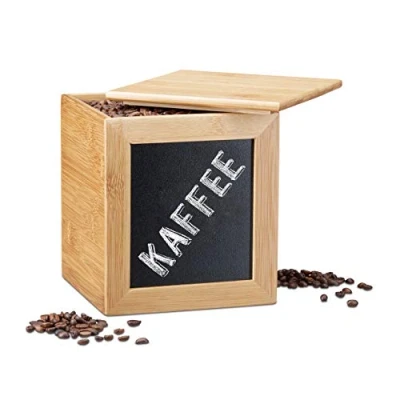 Image of Relaxdays Storage Box with Blackboard, Narrow Wooden Crate Lid for Kitchen, HWD: 17 x 15.5 cm, Natural