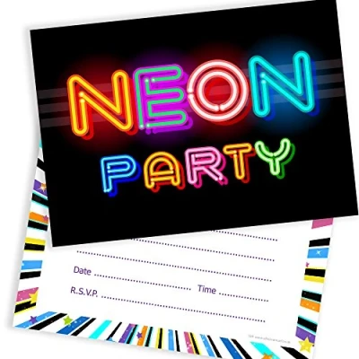Image of Olivia Samuel 20 x Neon Party Invitations from Ready to Write for Birthdays With Envelopes