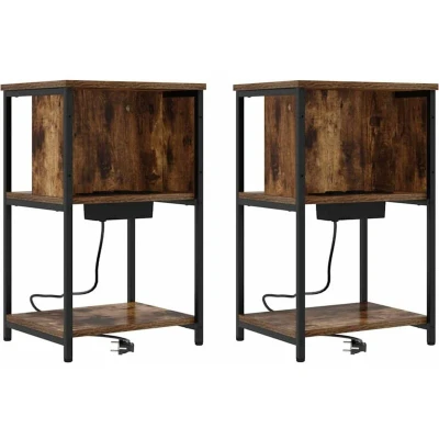 Image of vidaXL Bedside Cabinet 2 pcs Smoked oak 38 x 31 61 cm