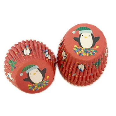 Image of Scrumptious! Christmas Mini Muffin Cases Penguin Baking 150 Greaseproof Paper Festive Cupcake Ideal for Xmas Themed Party Cakes, Bakes and Sweets