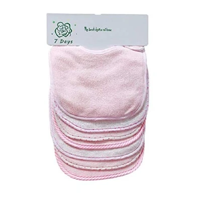 Image of Baby&#039;s Soft Double Layers 80% Cotton Absorbent Bandana 7 Bibs Set (pink)