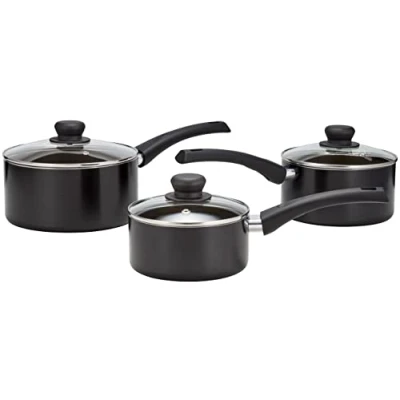 Image of Judge Radiant JEMA1B Teflon Non Stick Saucepan Set, 16cm, 18cm &amp; 20cm Pans, Glass Lids with Vent, Induction Ready, Oven Safe