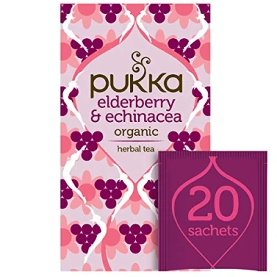 Image of Pukka Herbs Organic Herbal Tea Elderberry &amp; Echinacea with Elderflower 20 Bags