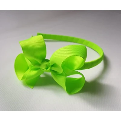 Image of Alice Band With Bow Girls Ribbon Hair Wrapped Headband (Bright Green)
