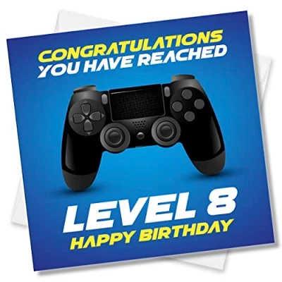 Image of Punkcards 8th Birthday Card Gamer Congratulation You Have Reached Level 8 Happy Cards Age Eight Eighth Video Gaming