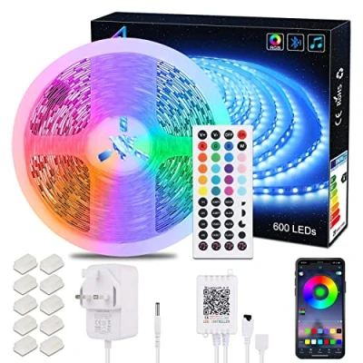 Image of Bluetooth LED Strip 10M,600 LEDs 5050 RGB Stripe APP controllable Music Strip,LED bar,LED Light with Remote Control 24V Power Supply for Home,Party,Wedding,Decoration