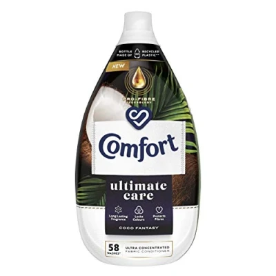 Image of Comfort Ultimate Care Coco Fantasy Ultra Concentrated Fabric Conditioner bottle made of 100% recycled plastic* for complete clothes protection 58 Wash 870 ml