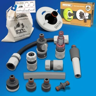 Image of MaJoCompTec® Connect Motorhome Accessories Filling Neck Fuel Cap Set Compatible with Gardena (Connection Filter, Bundle Water Tank Adapter 3 Pin D: 78)