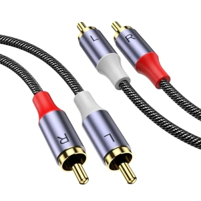 Image of MOSWAG 2RCA Male to Audio Cable RCA Stereo Cord 6.6Ft/2M,RCA Nylon Braided for Home Theater, HDTV, Amplifiers, Hi Fi Systems, Car Audio, Speakers
