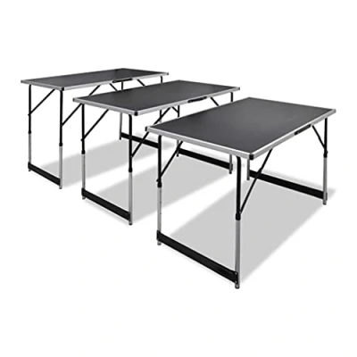 Image of vidaXL Pasting Tables Set, 3 Pieces, Adjustable Height, Foldable Design, Robust MDF Tabletop, Aluminium and Iron Leg Structure Black