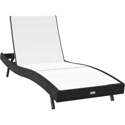 Image of vidaXL Sun Lounger Black Poly Rattan and Textilene