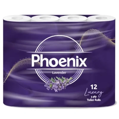 Image of 12 Phoenix Soft Lavender Fragranced Luxury Toilet Rolls Bulk Buy Quilted White 3 Ply Paper Pack of Tissue (12 x 1 Pack)