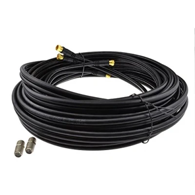 Image of kenable TWIN Satellite Moulded F Type Plug to Socket RG6 Extension Cable 10m Black [10 metres]
