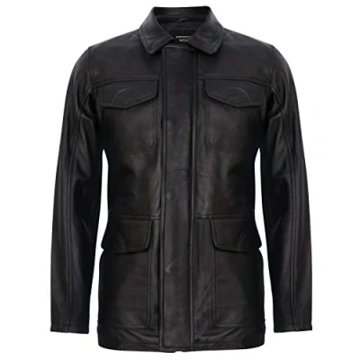 Image of Infinity Leather Mens Black Safari Jacket Porto Size Small
