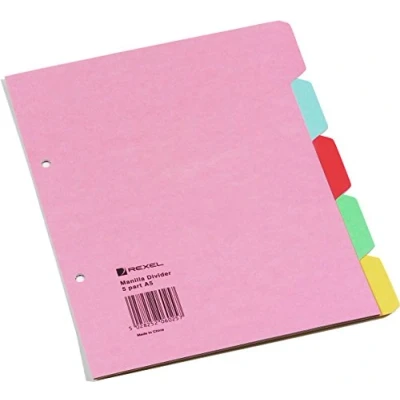 Image of Rexel Manilla A4 Dividers 5 Part Assorted Colours