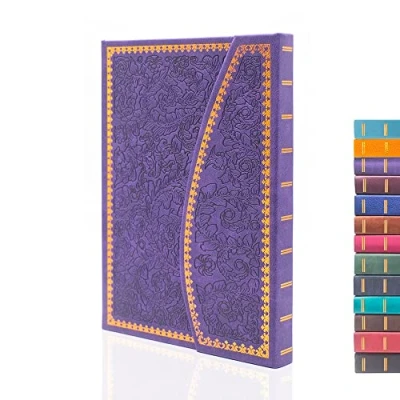 Image of VICTORIA&#039;S JOURNALS Magnet Journal, Carving Vintage Notebook Faux Leather Hard Cover Personal Diary Lined Pages Ribbon Bookmark, 8&#039;&#039; x 5.7&#039;&#039; (Purple)