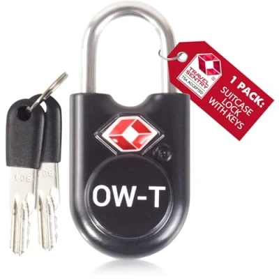 Image of TSA Approved Luggage Locks Padlocks (1 Pack) OW Travel Suitcase with Keys. Heavy Duty Zinc Alloy Key Lock for Luggage, Bag, Case, Backpack, Rucksack, Gym Locker (Black)