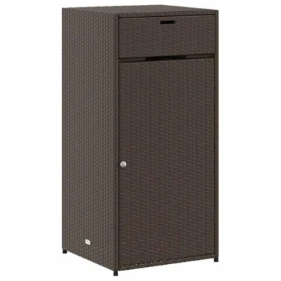 Image of vidaXL Outdoor Storage Cabinet Brown Poly Rattan Garden Box with Spacious Storage, Durable Weather Resistant Material, Practical Door, Stainless Steel Knob