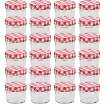 Image of vidaXL Glass Jam Jars with White and Red Lids 24 pcs 110 ml