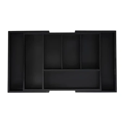 Image of Relaxdays Cutlery Tray, Extendable Insert, 5 to 7 Compartments, Drawer Organiser, Bamboo &amp; MDF, Utensils Storage, Black, Fibreboard, x 49 28 cm