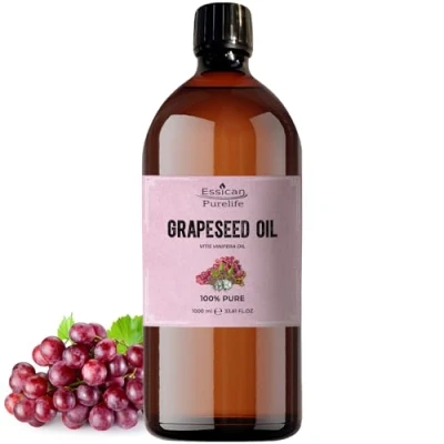 Image of Grapeseed Oil 1000ml, Cold Pressed Oil, 100% Pure &amp; Natural, Moisturiser and Conditioner, Massage for Hair, Skin, Face, Beard Aromatherapy, Organic