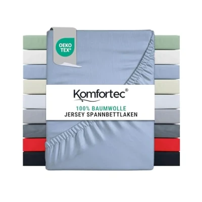 Image of Komfortec Super King Fitted Sheet 100% Cotton, 11 inch (30 cm) Deep Pocket Light Blue
