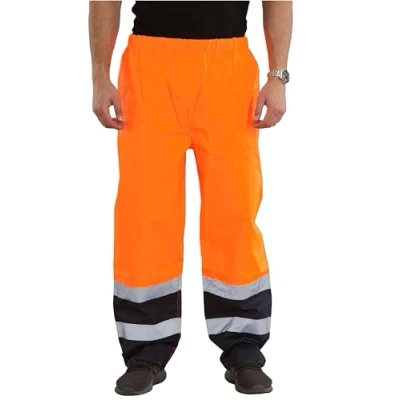Image of shelikes Mens Waterproof Rain Hi Vis Safety Over Trouser Work High Viz Visibility Pants (4X Large, Orange 2 Tone)