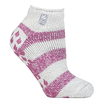 Image of HEAT HOLDERS Ladies Low Cut Ankle Slipper Socks with Non Slip Rubber Sole (4 7, Light Grey/Berry (Valencia))