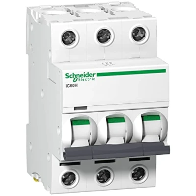 Image of SCHNEIDER 32 AMP TYPE C 10 KA TRIPLE POLE MCB CIRCUIT BREAKER IC60H A9F54332