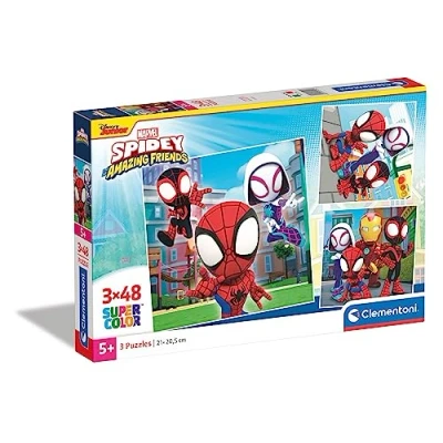 Image of Clementoni 25294 Supercolor Puzzle Marvel Spidey And His Amazing Friends 3x48 Pieces (3 Puzzles Included), Jigsaw For Kids Age 5, Cartoon, Made In Italy