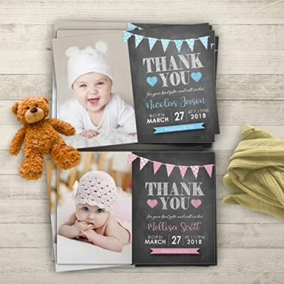 Image of Baby Thank You Cards, Personalised, Birth Announcement, Girl or Boy Cards (Design 14)