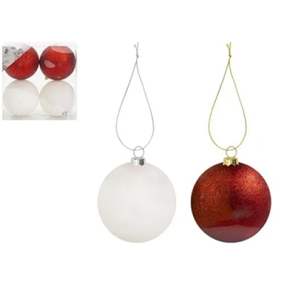 Image of Red &amp; White Large Baubles 10cm 4 Pack