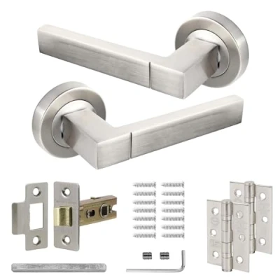 Image of Decoranddecor Lumina Internal Door Handles Lever Italian Design On 54mm Rose Satin Nickel Latch and Hinge Kit